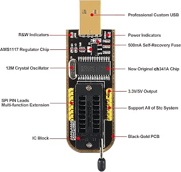 SOIC8 SOP8 Test Clip EEPROM Flash BIOS USB +1.8V Adapter + Soic8 Adapter Programmer Module Kit Set for EEPROM 93CXX / 25CXX / 24CXX + CH341A 24 25 Series