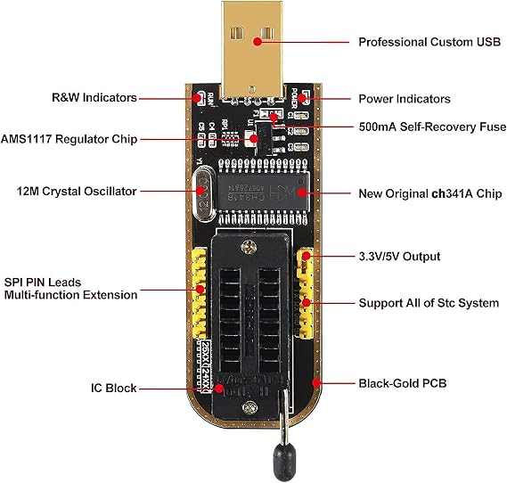 SOIC8 SOP8 Test Clip EEPROM Flash BIOS USB +1.8V Adapter + Soic8 Adapter Programmer Module Kit Set for EEPROM 93CXX / 25CXX / 24CXX + CH341A 24 25 Series