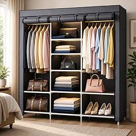 Guarda-Roupa Dobrável Cinza 3 Portas Zíper Impermeável Cabideiro Sapateira Metal 16mm Quarto Closet Lavanderia Apartamento