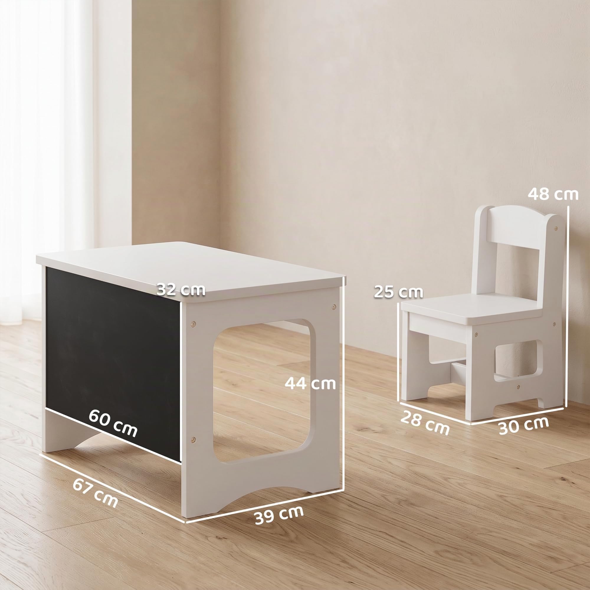 AIYAPLAY Bureau et Chaise pour Enfant Plateau Réversible 3 à 6 Ans Blanc