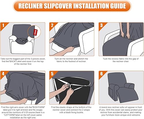 Vista 6 de VANSOFY Funda para silla reclinable, 3 piezas, fundas elásticas para silla reclinable, funda suave para silla reclinable, protector de muebles