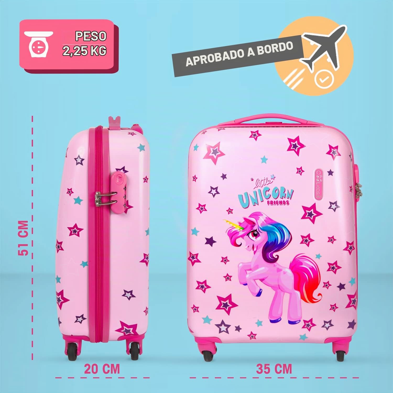 PERLETTI Maleta Trolley Niño Rigida Extra Resistente Panda Azul ABS - Equipaje de Mano Cabina Ligero con Cerradura TSA y 4 Ruedas Dobles Multidireccionales - Ryanair 49x34x21 cm