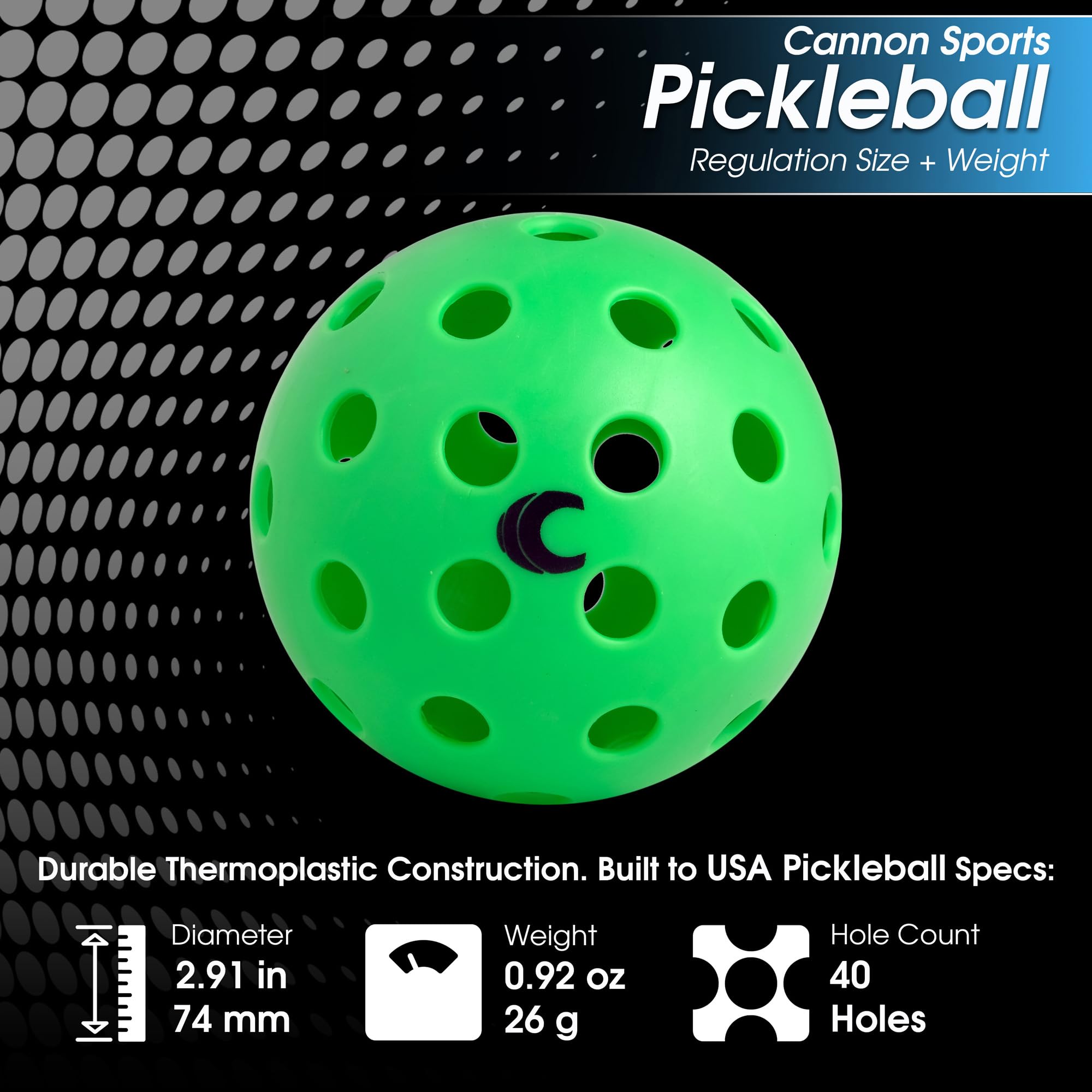 Cannon Sports 4er-Pack Pickleballs mit Tragetasche – 40-Loch-Outdoor-Bälle – hohe Sichtbarkeit, langlebig und rissfest für alle Schwierigkeitsstufen