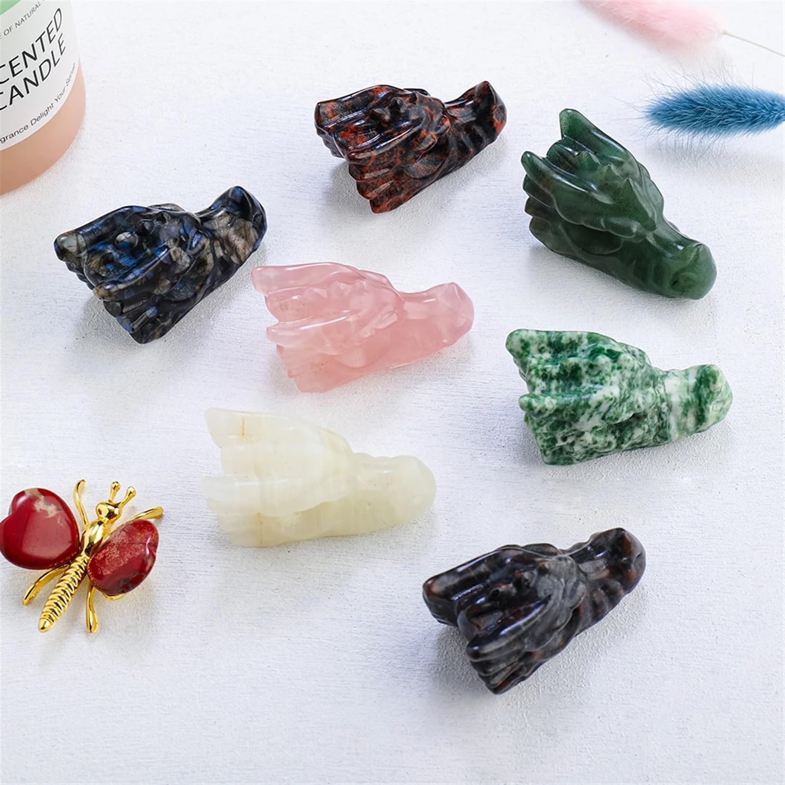 Amazon.co.jp: AtkitS 1PC 天然水晶宝石手彫刻ドラゴンヘッド石工芸品