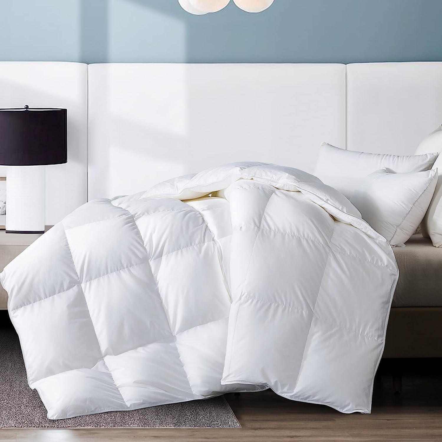 Feather Comforter, Filled with Feather and Down, White Duvet Insert - Luxurious Hotel Collection Bed Blanket Comforter - 100% Cotton Shell - 128 x 98