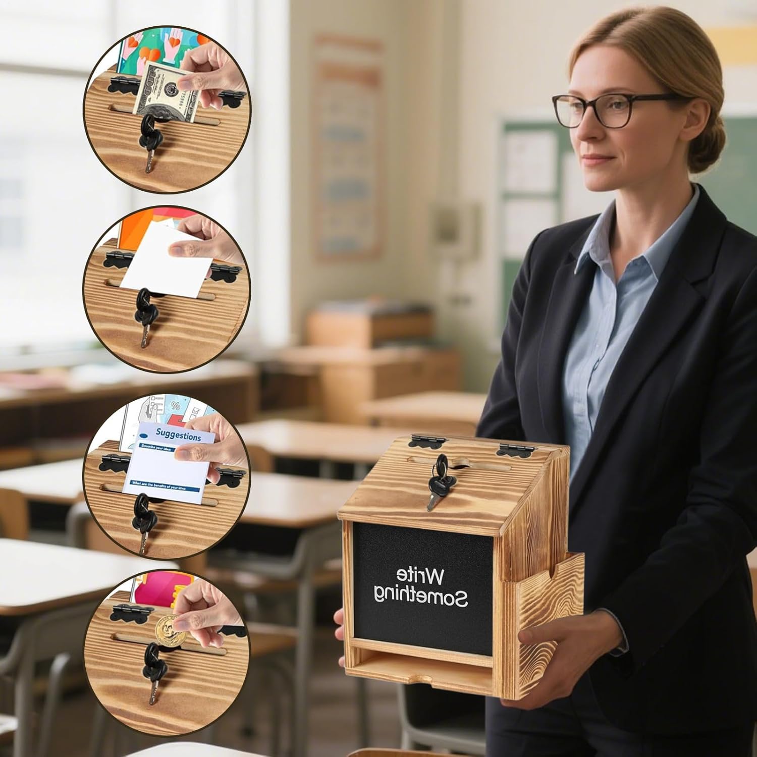 スロットとロック付き提案ボックス | 黒板付き募金用寄付ボックス - イベント用提案募金オーガナイザー 投票リクエスト 貯金 ラッフ