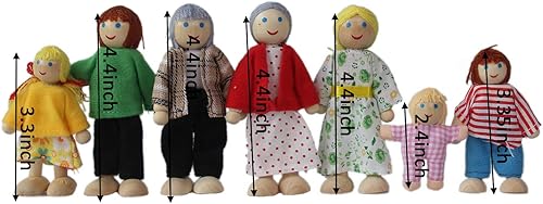 Miniatura 3 de Casa de muñecas de madera Familia, 7 figuras en miniatura - Personajes de vestir: abuelo, abuela, mamá, papá, niño, niña