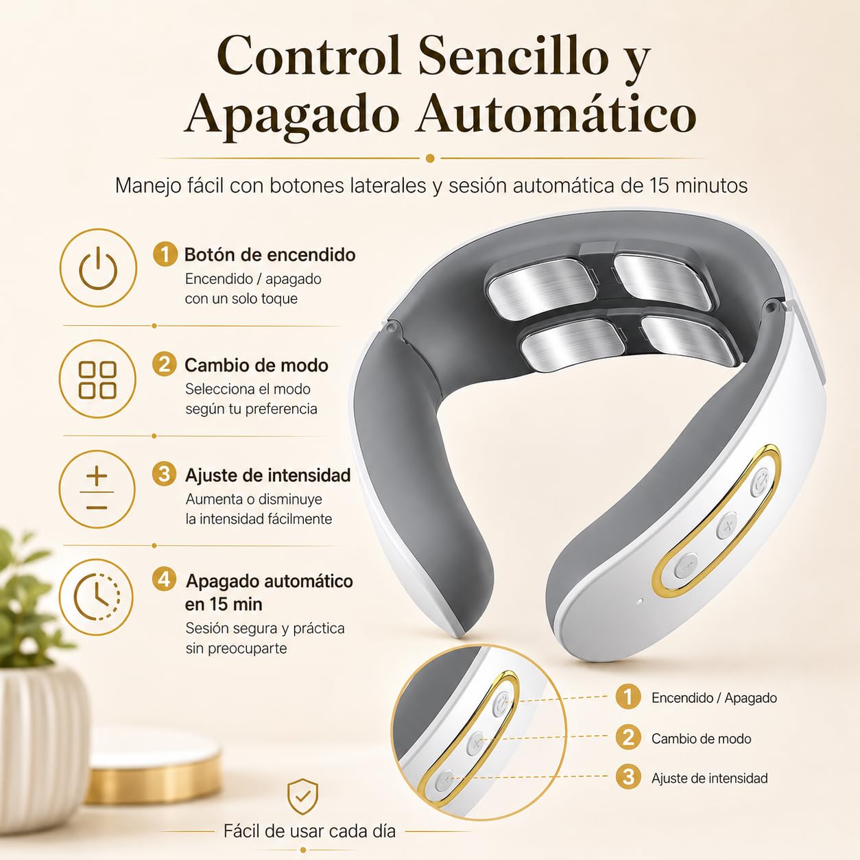 Masajeador Cervical Eléctrico con Calor 42°C, Masajeador de Cuello Recargable con 6 Modos y 9 Intensidades, Diseño Ergonómico en U, Portátil y Silencioso para Casa, Oficina y Viaje