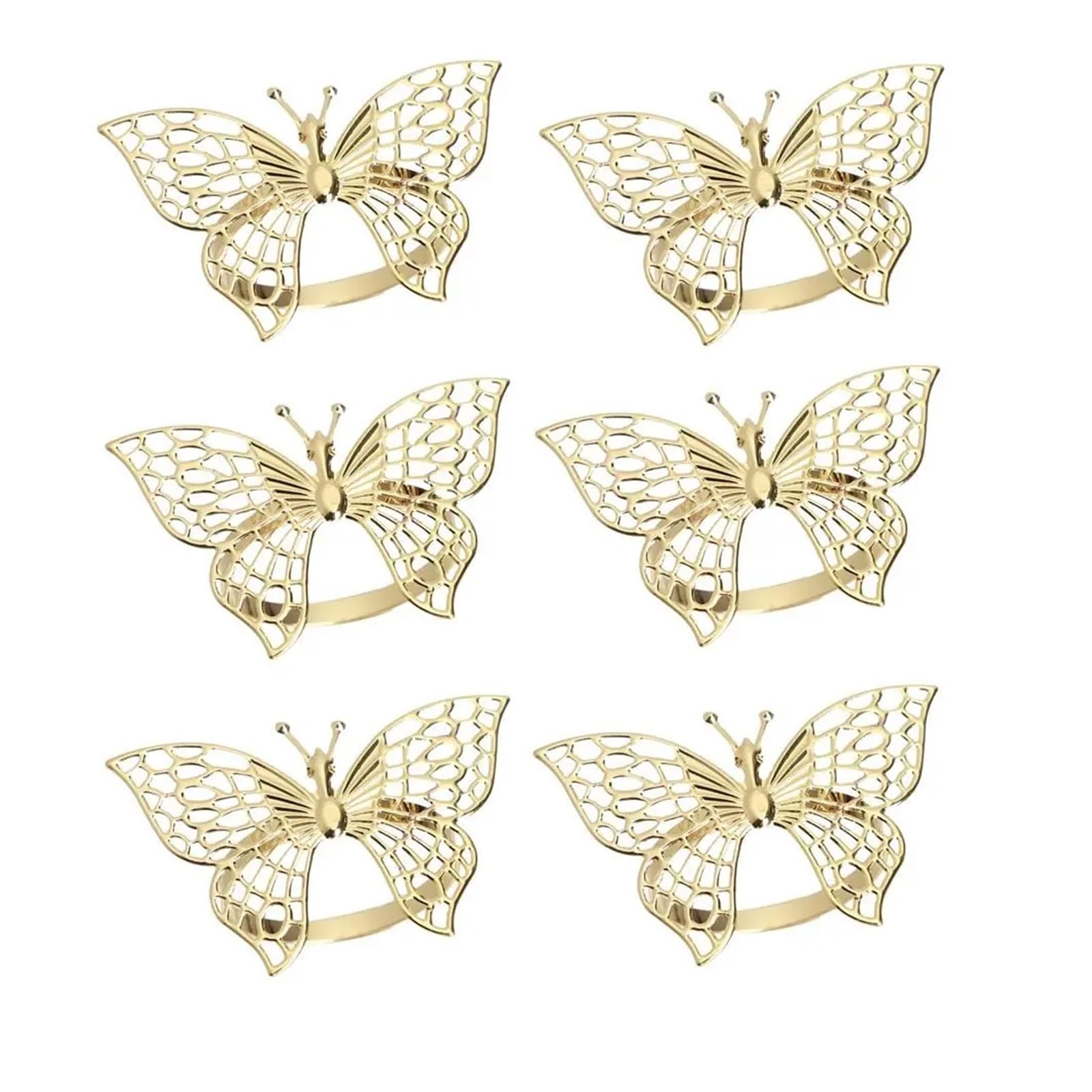 napkin rings 1/6pcs Iron Napkin Ring Gold/Rose Gold/Silver Butterfly/Hollow Hollow Butterfly Decorative Clasp(Gold-6pcs butterfly)