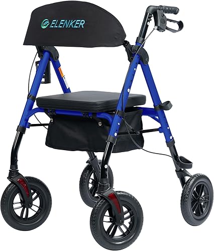 Andador todo terreno ELENKER con ruedas no neumáticas de 10", asiento y respaldo acolchados de esponja, marco completamente ajustable para personas