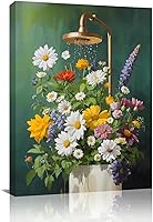 ZOQIPQO Flowers Bathroom Decor Canvas Wall Art - Wildflower Botanical Prints, 12x16 Inch Framed Floral Painting for Bedroom & Living Room