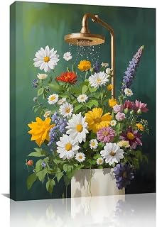ZOQIPQO Flowers Bathroom Decor Canvas Wall Art - Wildflower Botanical Prints, 12x16 Inch Framed Floral Painting for Bedroom & Living Room
