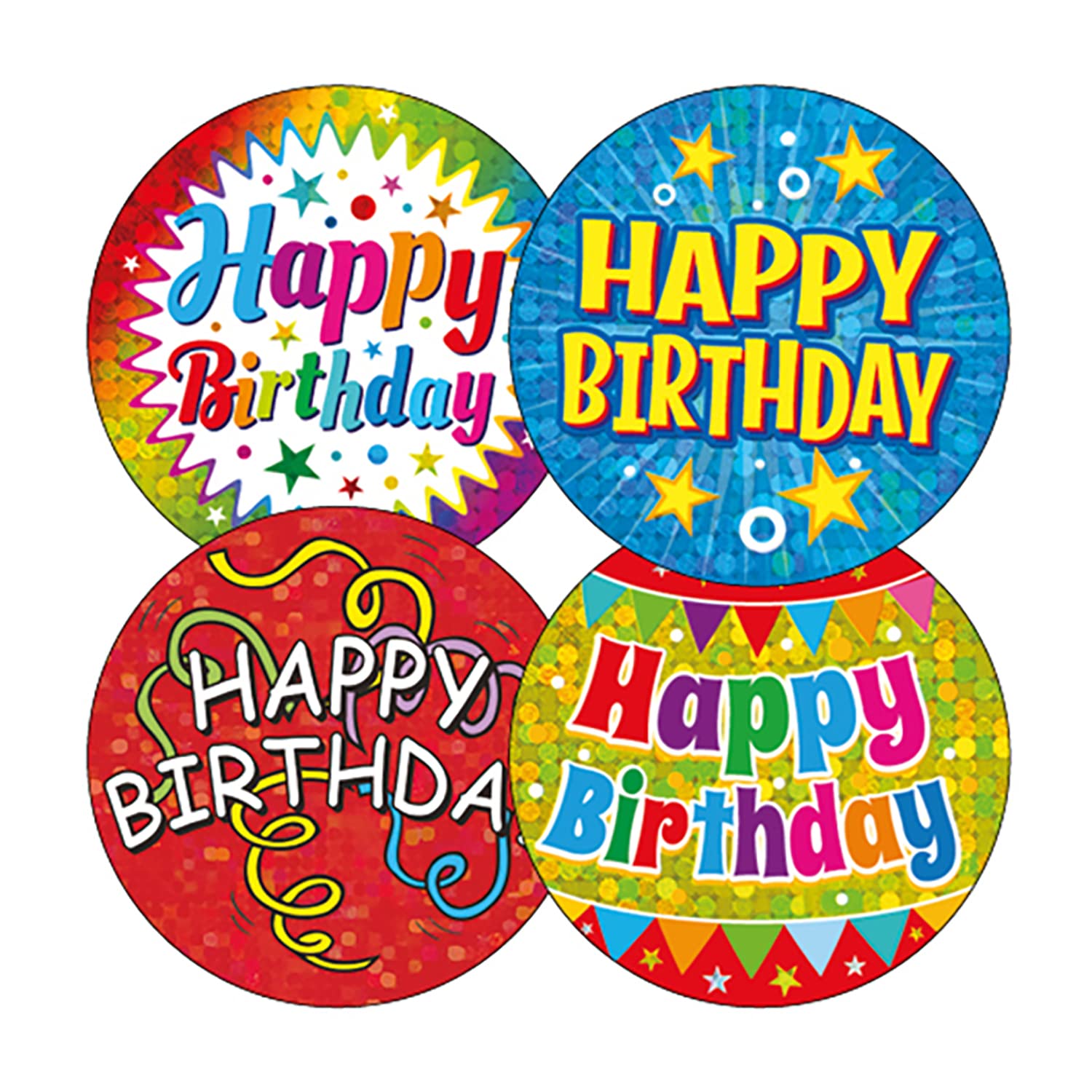 100 Mixed Holographic Sparkly Happy Birthday Teachers Childrens Stickers 32mm Primary Teaching Services