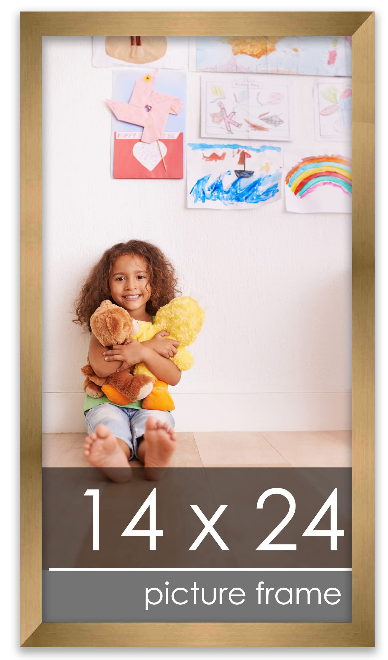 Poster Palooza 14x24 Frame Gold Solid Pine Wood Picture Frame UV Acrylic, Foam Board Backing & Hanging Hardware Included