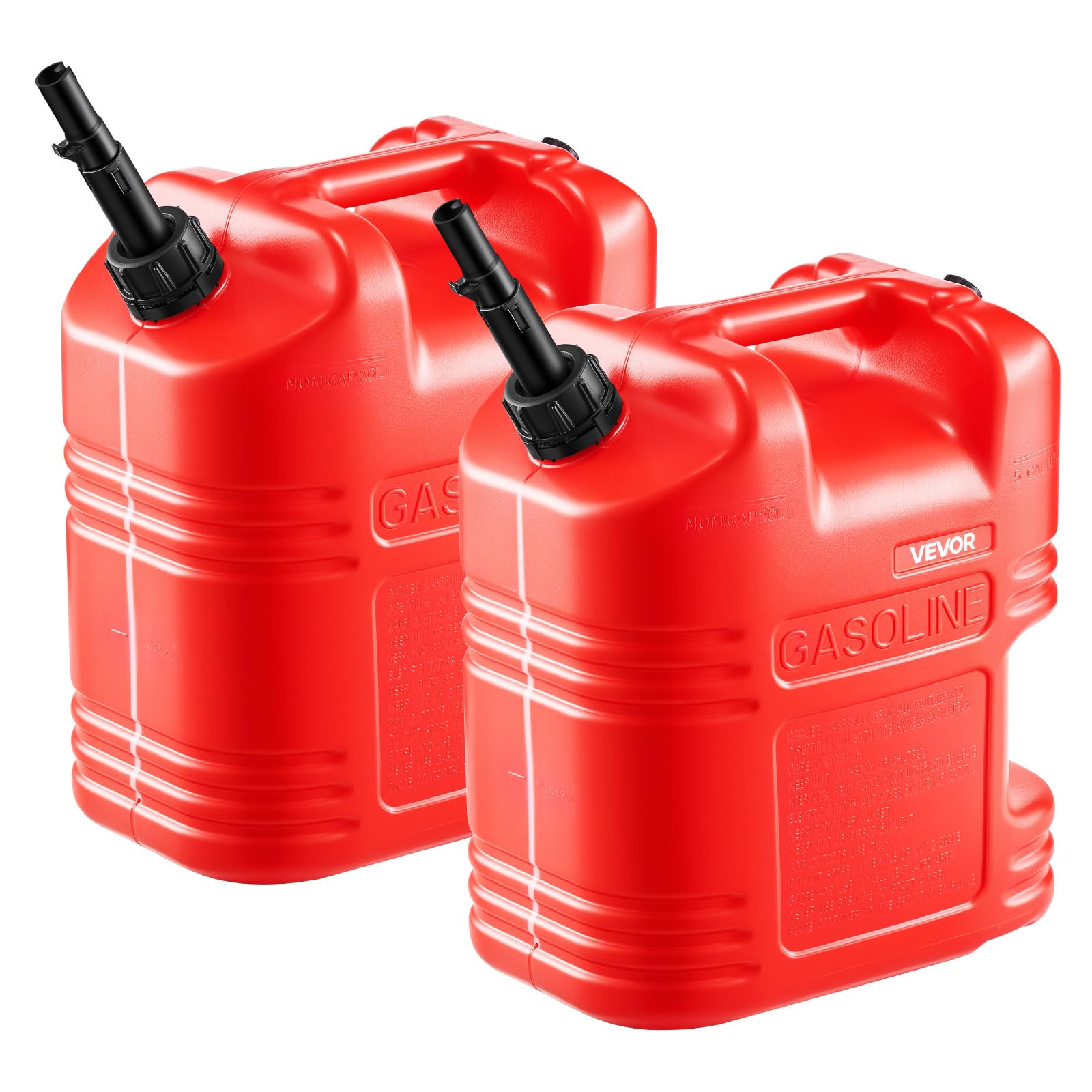 VEVOR Contenitore per Carburante 19 L Serbatoio per Benzina con Beccuccio e Scala Trasparente, Portata Massima 0,25L/s, per la Maggior Parte di Auto, Moto, ATV, UTV, Rosso, 2 Confezioni