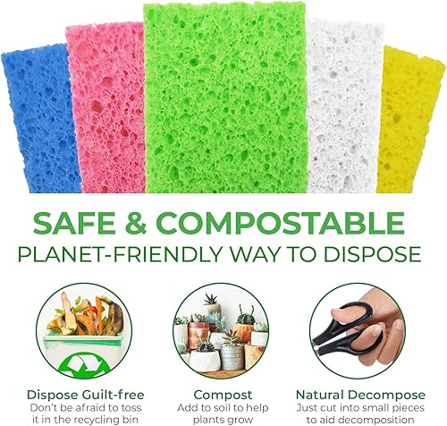 Miniatura 8 de Almohadillas biodegradables para fregar platos, paquete de 24 almohadillas de fibra de coco para platos, almohadillas antiarañazos para ollas y