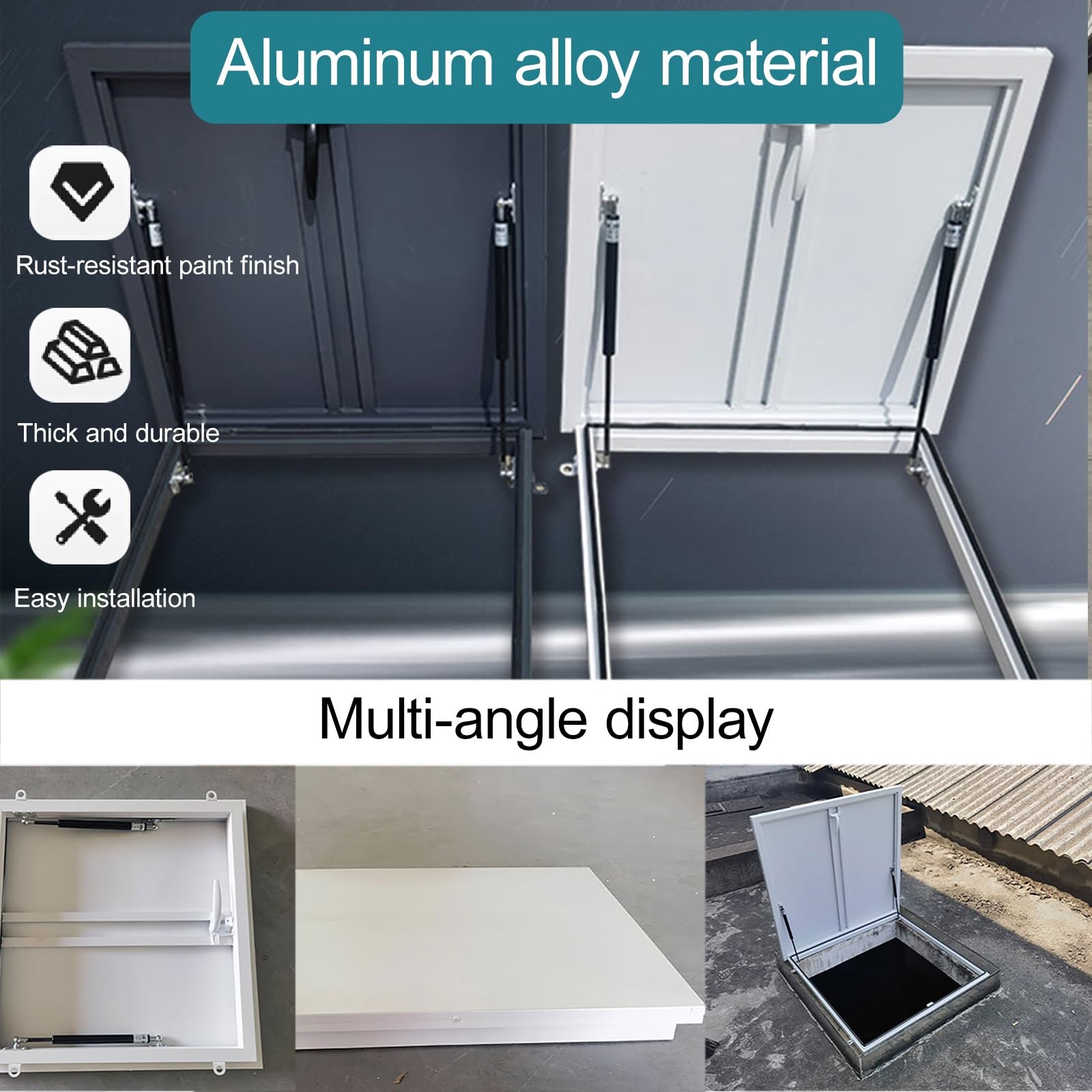 Claraboya Techo Tapa Metálica para Trampilla de Ático con Pestillo, impermeable, antirrobo, tragaluz, trampilla de techo, Tapa de Acceso de Emergencia(White,75 * 75cm/29.5 * 29.5in)