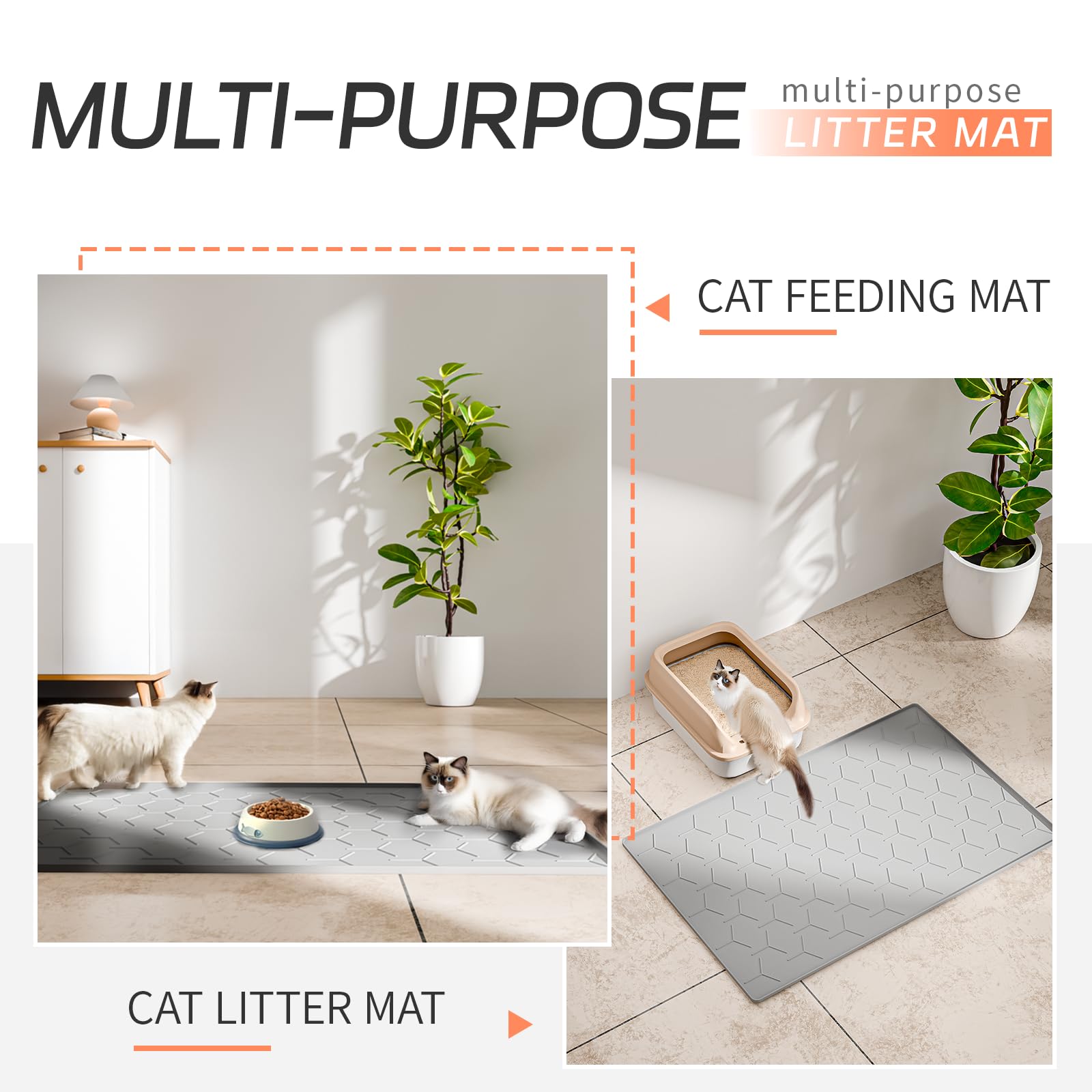 Bulkniu Alfombrilla Grande de Silicona para Arena para Gatos, Impermeable/a Prueba de orina, Reciclaje de Arena, fácil de Limpiar, Suave para Patas de Gatito (22 x 34 Pulgadas, Gris)