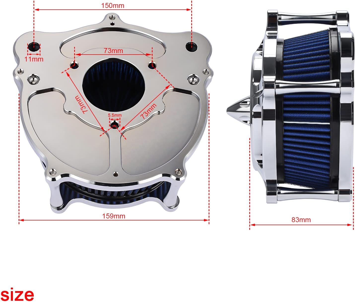Air Cleaner Motorcycle Air Filter Intake System Kit Fit for Harley Davidson Touring Models 2008-2016 (Chromed Silver)