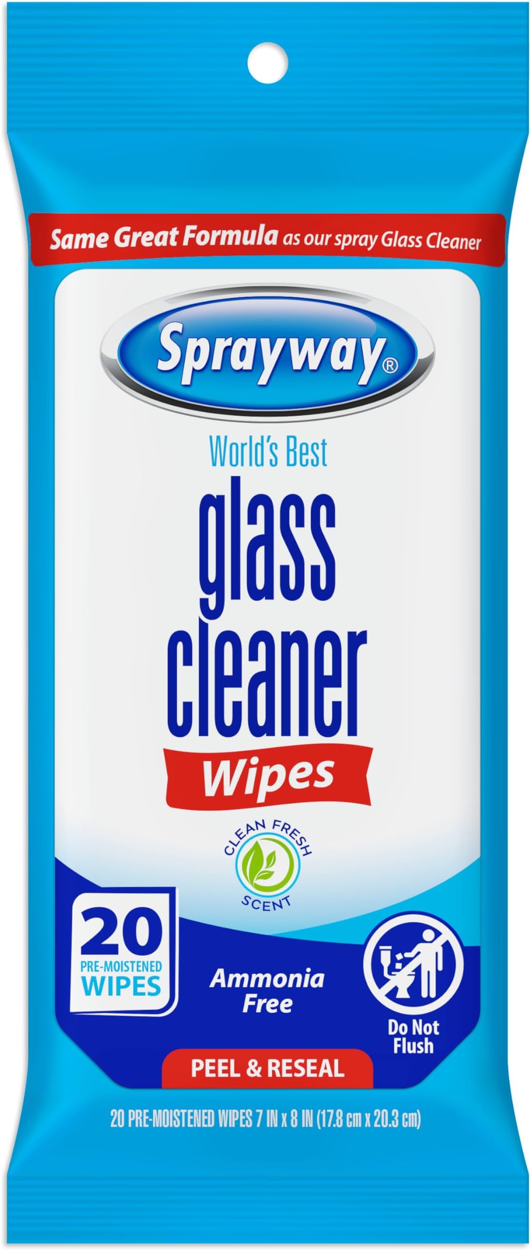 SW199R Ammonia-Free Glass Cleaner Wipes, Fresh Scent, 20 Count