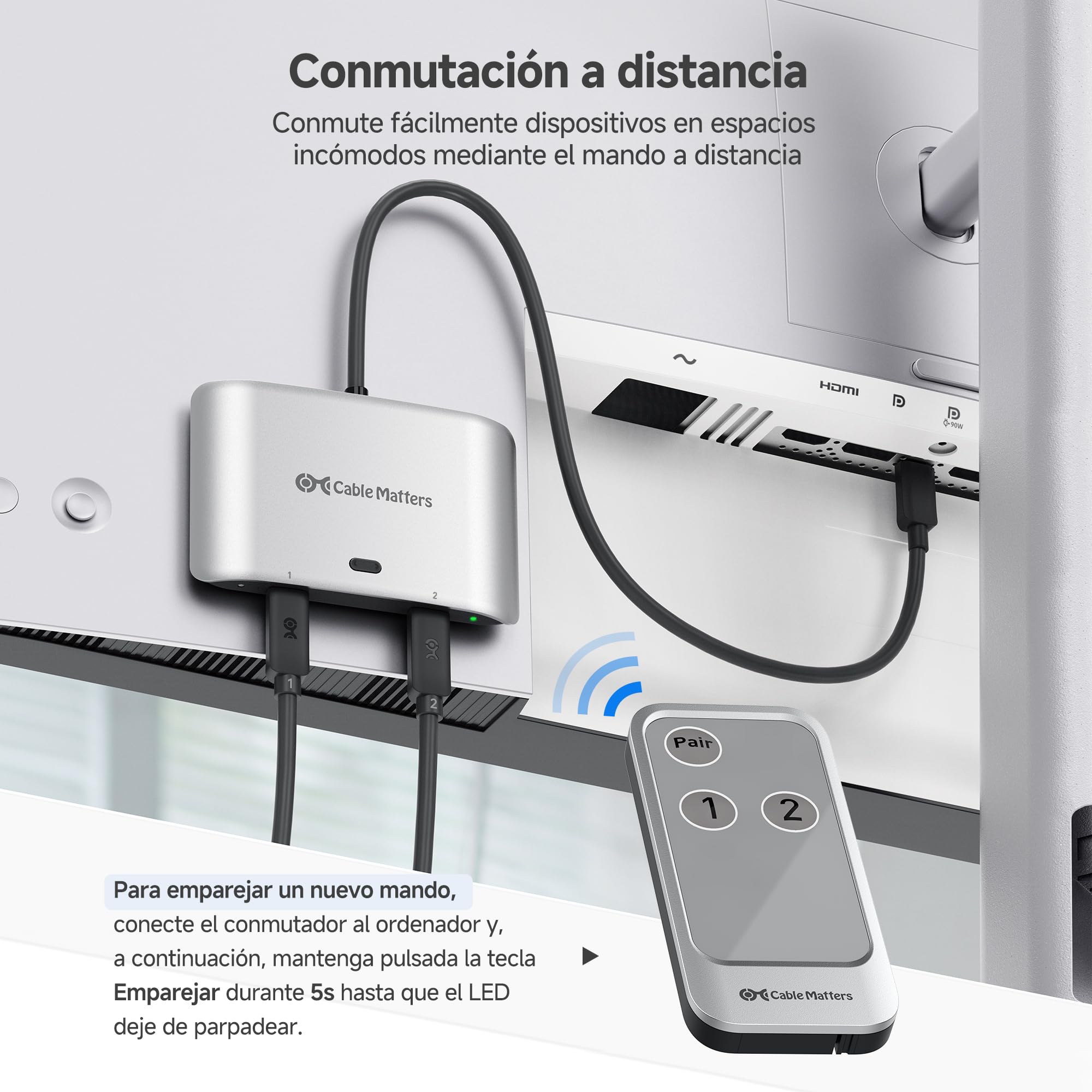 Cable Matters Conmutador USB C de 20 Gbps para 2 Ordenadores, PD de 140 W, hasta 8K a 30 Hz en Windows, 4K a 60 Hz en macOS, para Compartir un Monitor o Base USB-C/Thunderbolt 4