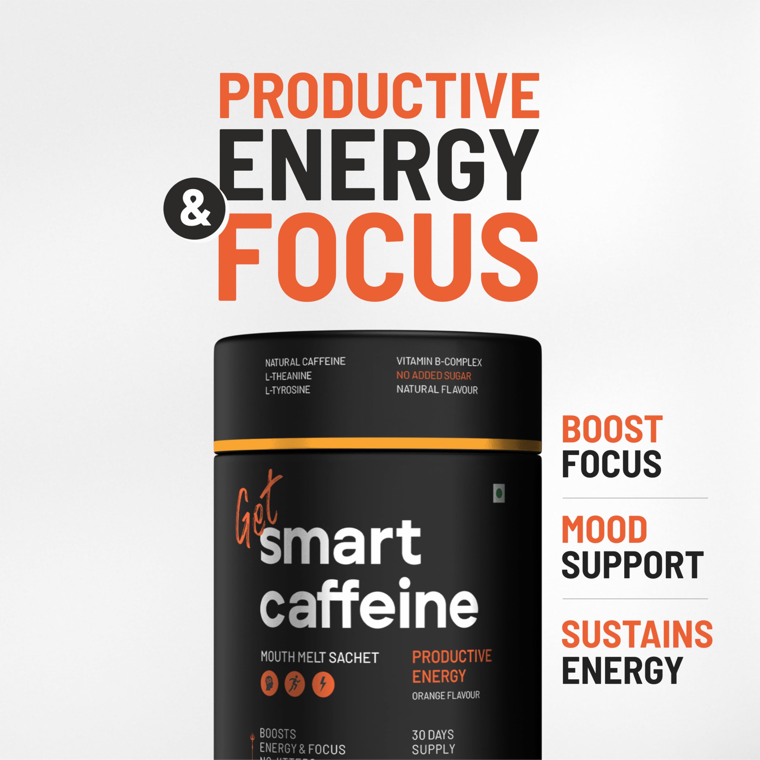 Get Smart Caffeine - Natural Energy & Focus Supplement, 80mg Natural Caffeine, L-Theanine, L-Tyrosine, B-Vitamins, Cranberry Flavor — Amazon image 2