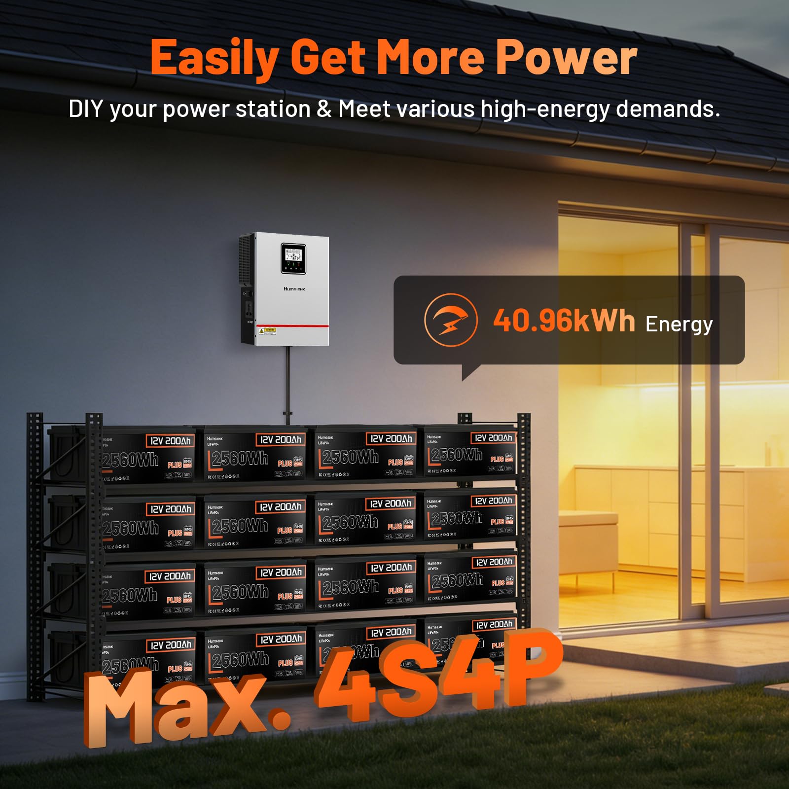 Humsienk Akumulator LiFePO4 12V 200Ah, BMS 250A, Moc 2560W, 6000+ Cykli, do RV, Solarnych, Kamperów i Morskich