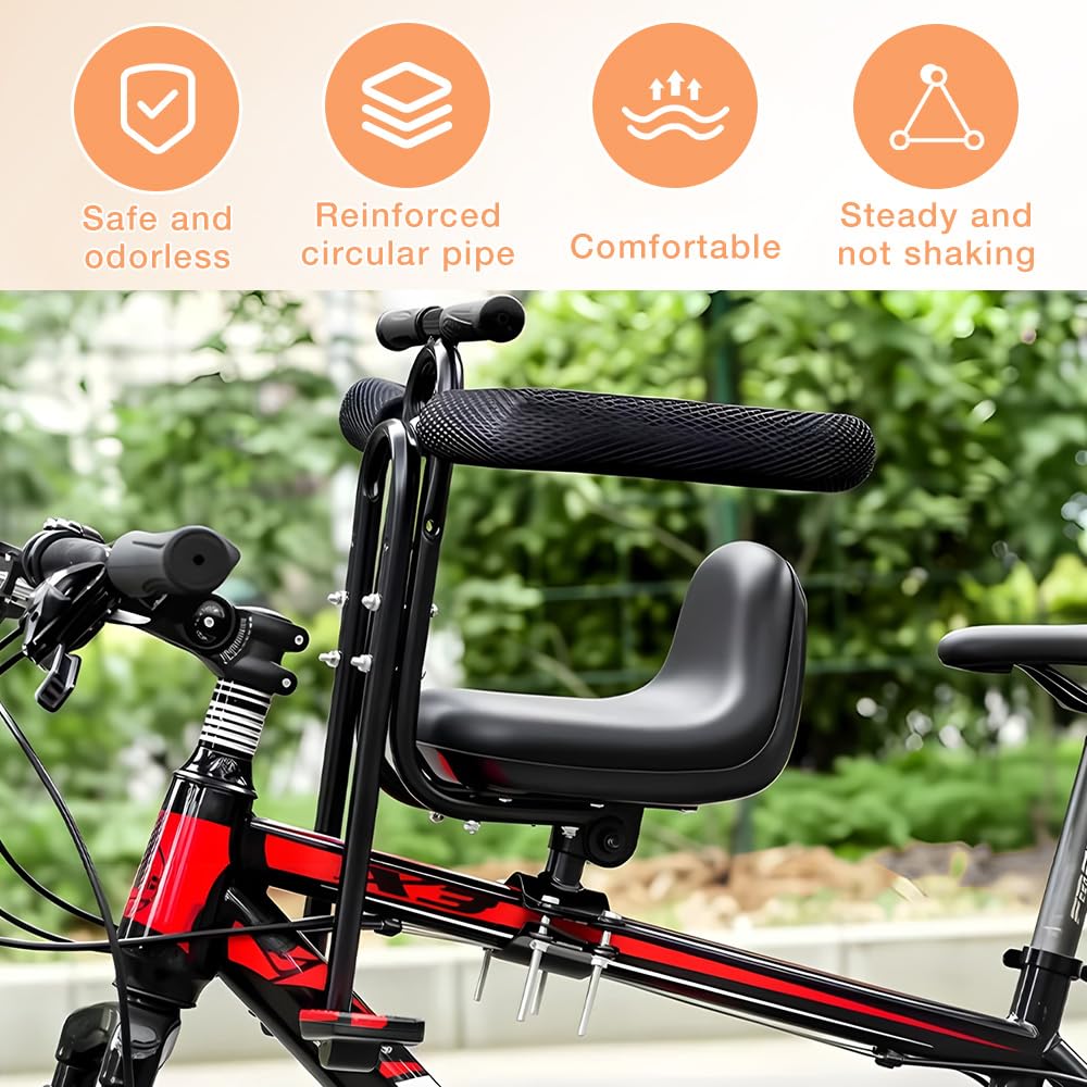 Fahrrad Kindersitz Vorne, Verstellbarer Mountainbike Kindersitz (39-49cm) Mit Sicherheitsgurt, Fußstützen, Rutschfesten Handgriffen, Kinderfahrradsitz Bis 50kg 1-5 Jahre Für Mountainbike or Rennrad
