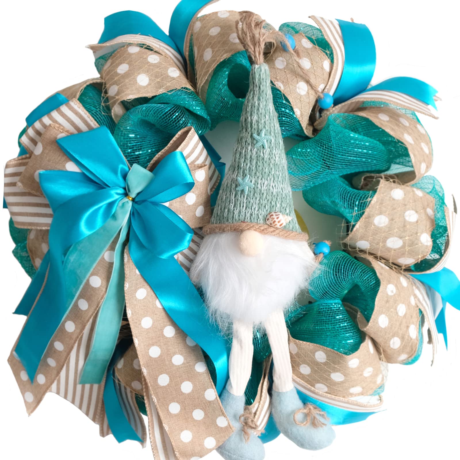 Bibelot 18 Inch Summer Costal Rustic Decor Ribbon Mesh Wreath with