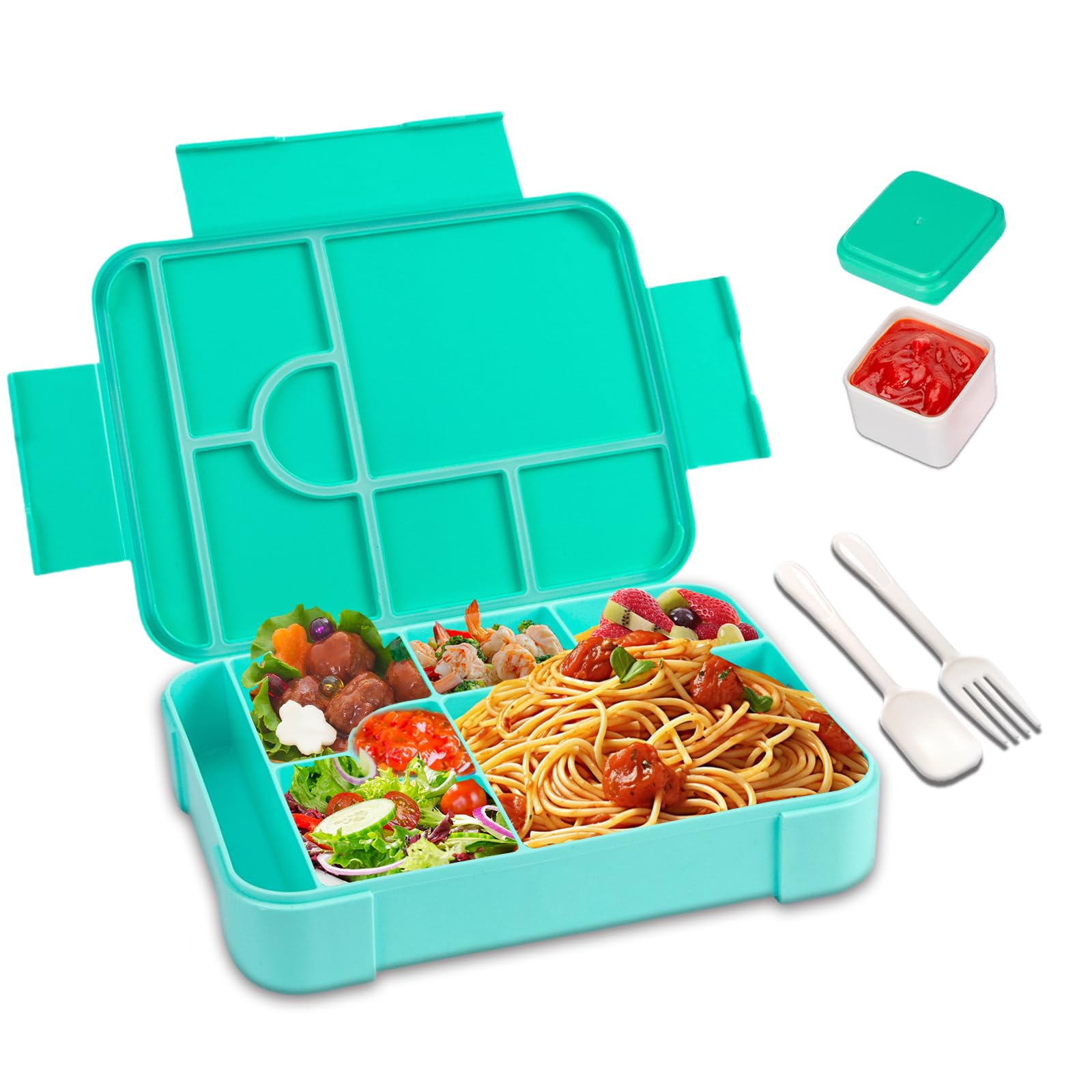 lompyeu Brotdose Kinder mit Fächern, 1330ML BPA Frei Jausenbox Kinder (Löffel & Gabel), Wiederverwendbar Bento Box，Lunchbox Vesperdose für Schule,Picknick, Mikrowellen