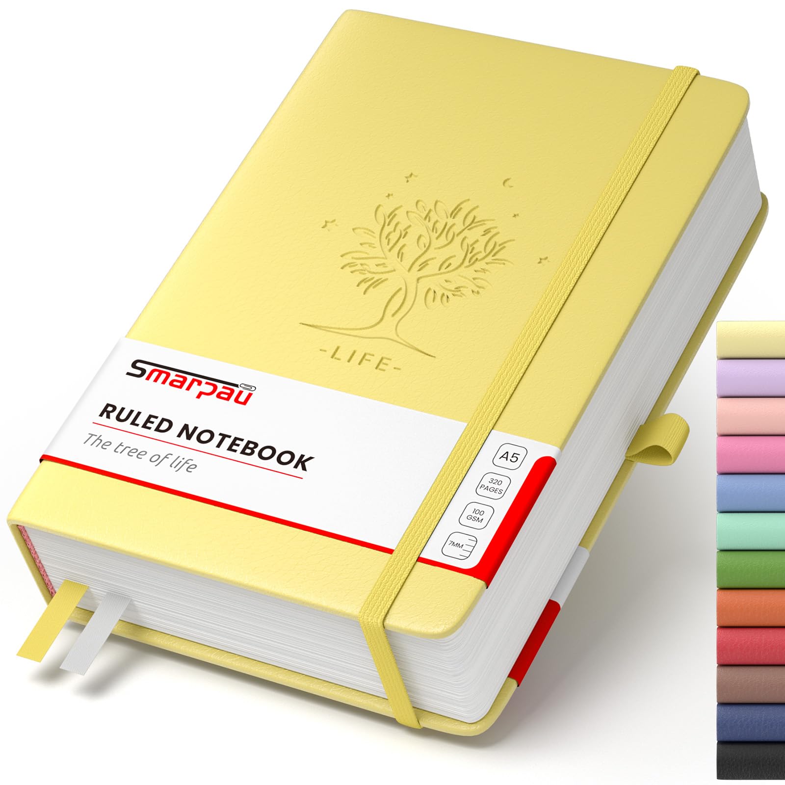 Lined Notebook A5 - Hardcover Leather Journal with 320 Pages 100gsm Thick Paper, College Ruled Journal Notebook for Women Men Writing School Office, 14.5 x 21cm - Yellow