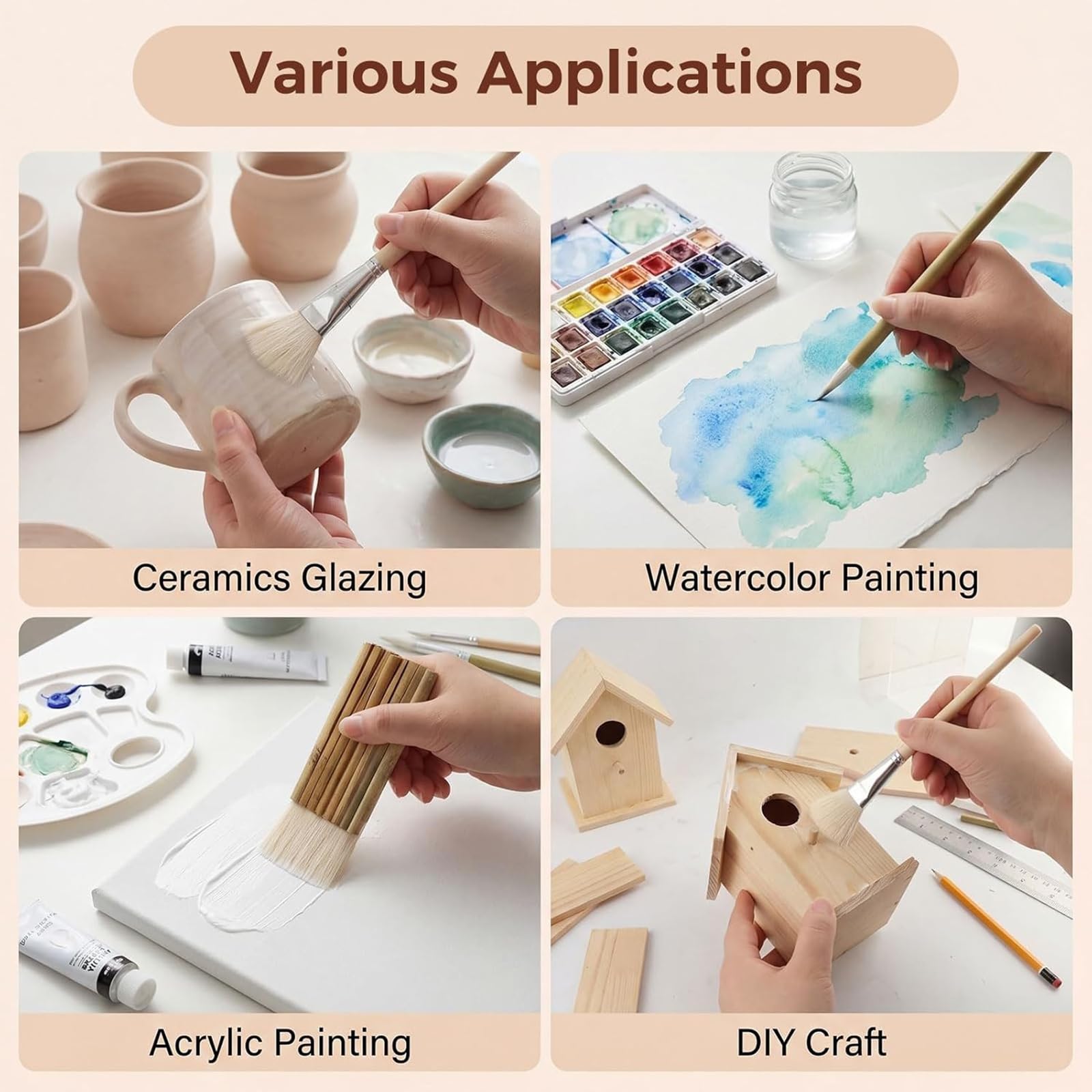 Pennelli per pittura artigianale 12 con spugna, smalto per ceramica e pennelli per ceramica per pittura dettaglio, ampia copertura, acquerello, acrilico e supporti misti Set pennelli