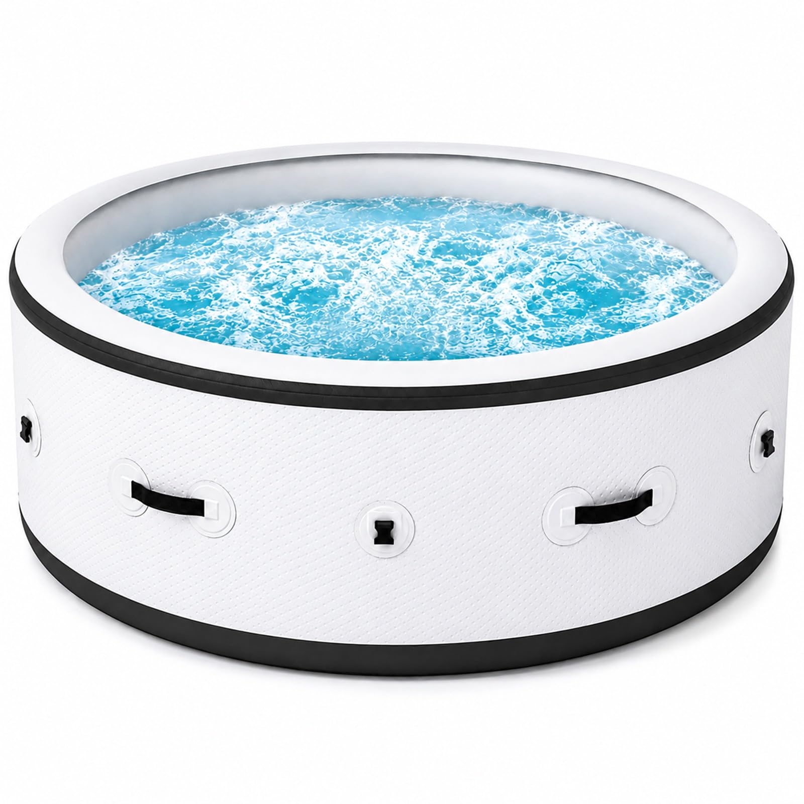 4-6 Person Inflatable Hot Tub, 81" x 28" Large Portable Spa Blow Up Tub with 150 Bubble Jets, 104°F Water Heating, 6-Color LED Lighting, Puncture-Resistant Outdoor Tub for Terrace Patio Garden