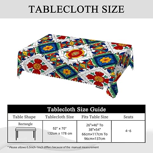 Miniatura 5 de Swono Mantel rectangular con diseño mexicano, mosaico étnico, mandala, lavable, mantel para cocina, comedor, mesa para fiesta, cena, 50 x 72 pulgadas