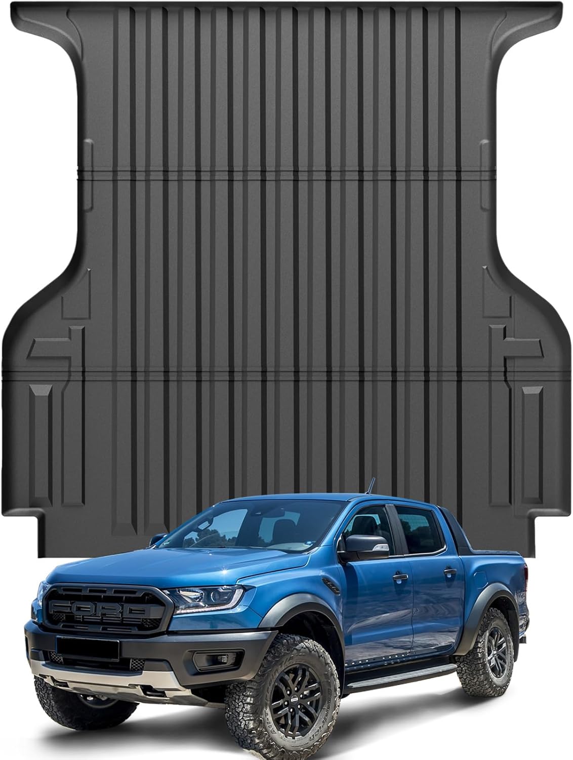 FREEMOTOR802® 3D TPE Pickup Truck Bed Mat, Compatible with 2019-2023 Ford Ranger Super Crew Cab 5Ft Short Bed, All Weather Black Rear Trunk Cargo Floor Liner Protector Guard Cover
