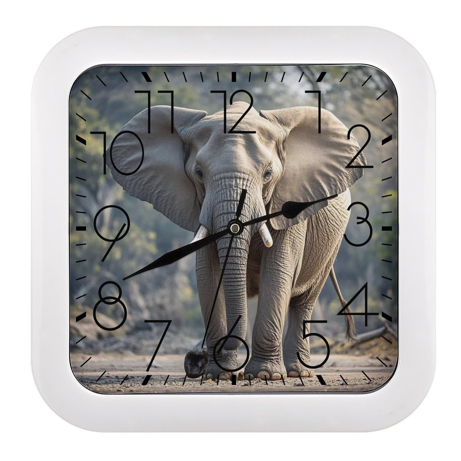 MUSM 10.2 X 10.2 Inch Modern Elephant Wall Clock Battery Operated High Accuracy Decorative Square Clocks for Kitchen Bedroom Living Room Home Office Porch