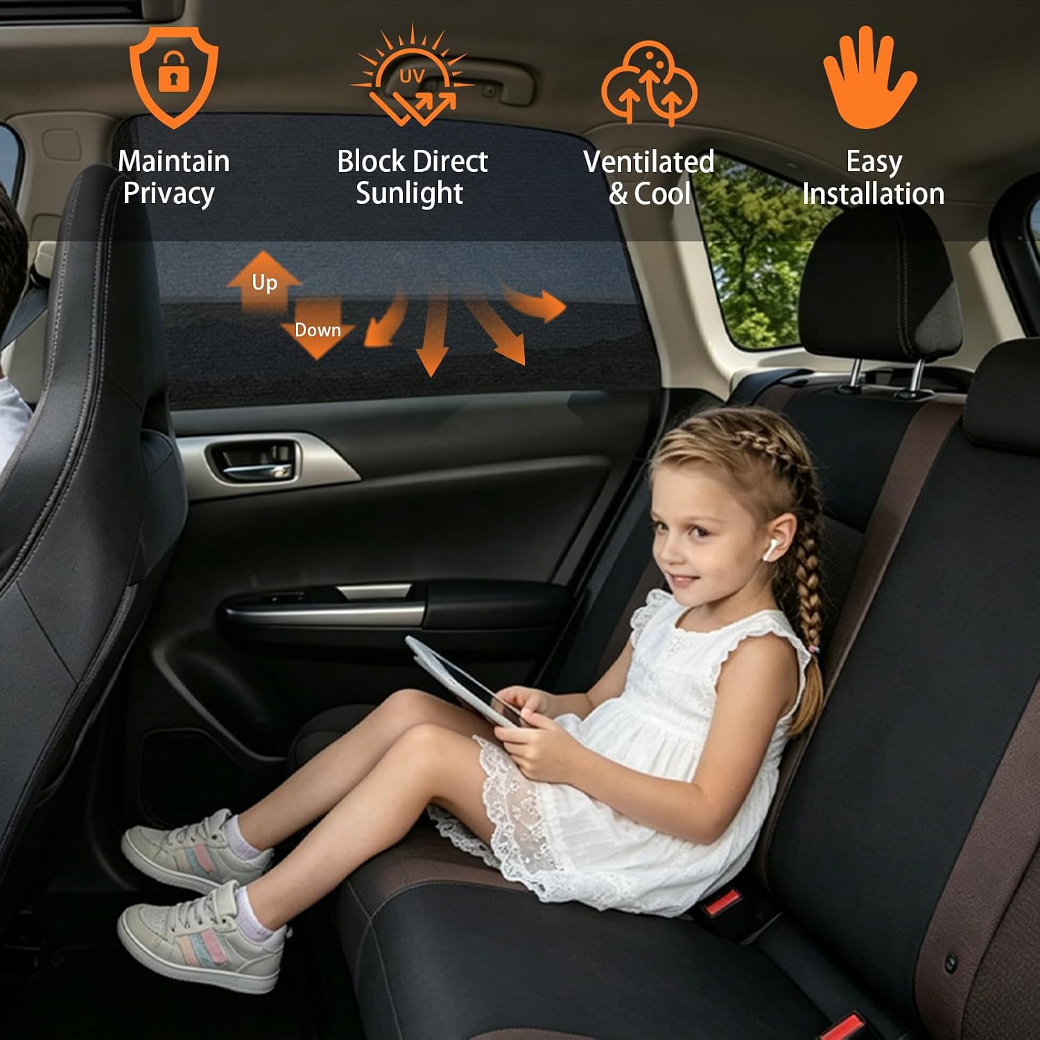 Car Window Shades for Baby, 2 Pack Ice Crystal Cooling Car Sun Shades, Privacy Car Shade Universal Fit SUV Sedan Minivan, Freely Roll Down Car Windows Cover Large for Camping Overnight Sleeping Baby