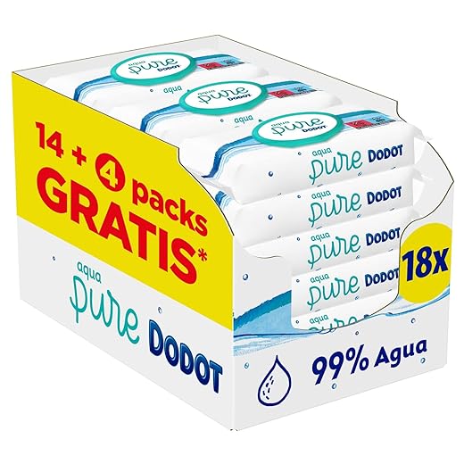 Dodot Toallitas Aqua Pure para Bebé, 99% Agua, 864 Toallitas, 18 Paquetes (18 x 48)