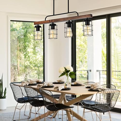 Miniatura 7 de Iluminación de isla de cocina, accesorios de iluminación de comedor de granja, iluminación colgante lineal rústica para isla de cocina, comedor,