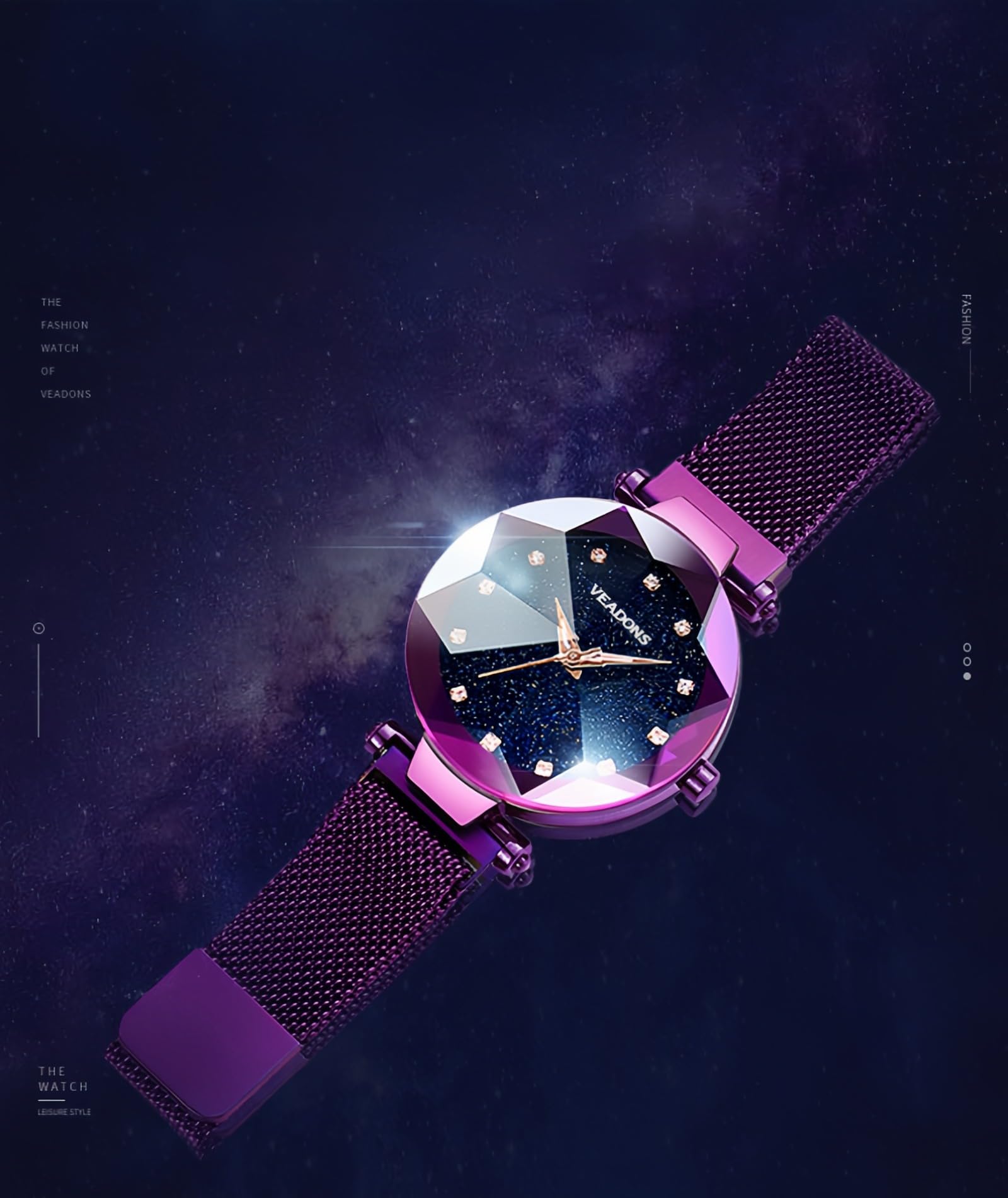 GOSASA Orologio da polso al quarzo casual da donna, stile semplice, impermeabile, cinturino in acciaio, Viola, Affari