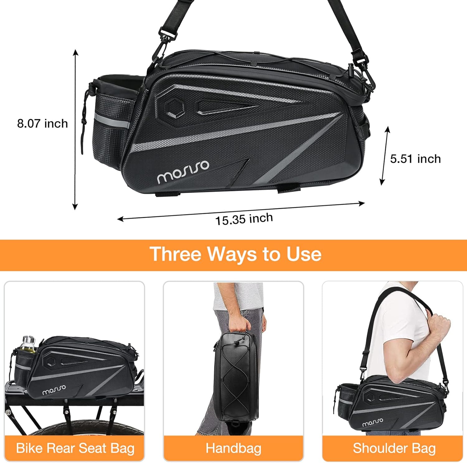 MOSISO Bike Rack Bag, Waterproof Bike Rear Rack Handbag Bicycle Trunk Bag, 14L EVA Mountain Bicycle Rear Seat Storage Saddle Pouch Cycling Luggage Pouch with Shoulder Strap, Black - Image 4