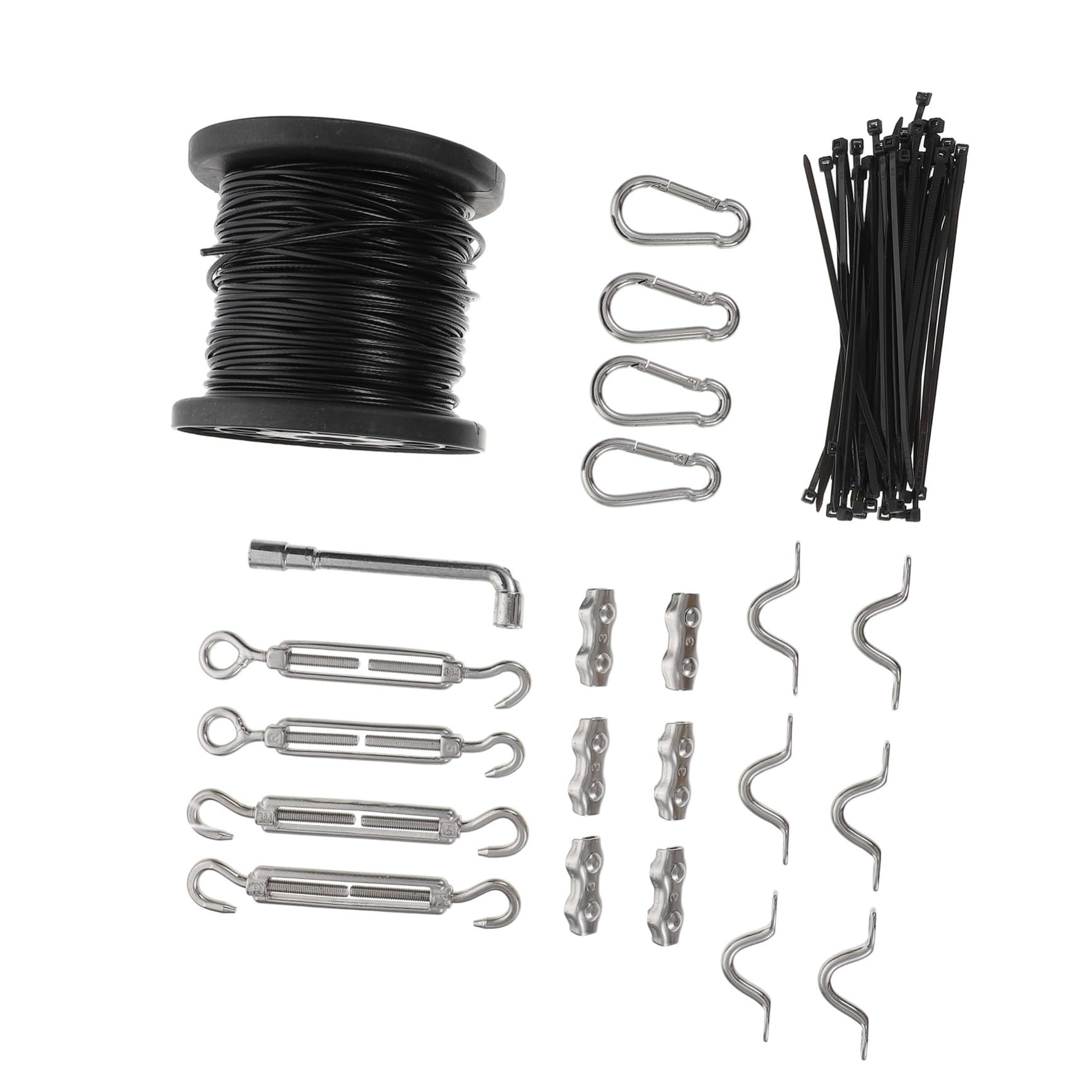 Zubehör für Lichterketten Aufhängeset 1 Satz Edelstahl Schwarz | Außenanwendungen, Verstellbare Spannung mit Gewinde Spanner, Pvc und Edelstahl Ausführung