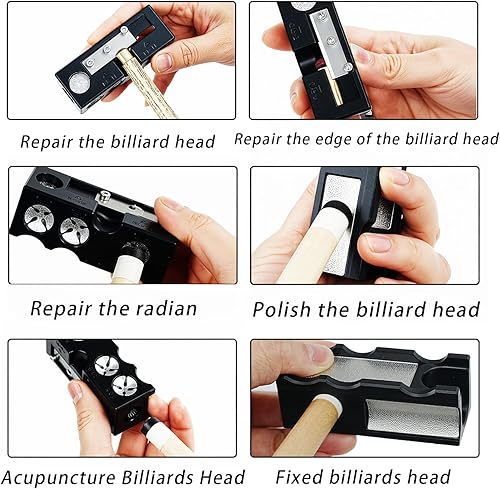 Miniatura 6 de Moldeador de punta de taco de billar 11 en 1, kit de puntas de taco de piscina grandes y pequeñas, moldeador de tacos de piscina