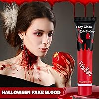Vista 2 de Crema de sangre falsa realista, lavable, sangre falsa para ropa, boca y ojos, disfraz de payaso vampiro de Halloween, disfraz de payaso de vampiro