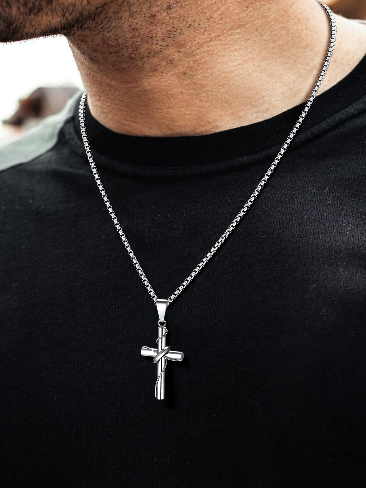 FaithHeart Collana con Croce da Uomo, Ciondolo Croce Cristiana, Acciaio Chirurgico Inossidabile 316L, Impermeabile, Tre colori, Catena 55+5cm, Regali Comunione Maschio