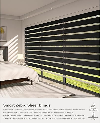 Miniatura 2 de ACMEART Persianas Cebra Motorizadas con Control Remoto, Control por APP y Funciona con AlexaGoogleMatter, Persianas de Ventana 100% Opacas Blackout