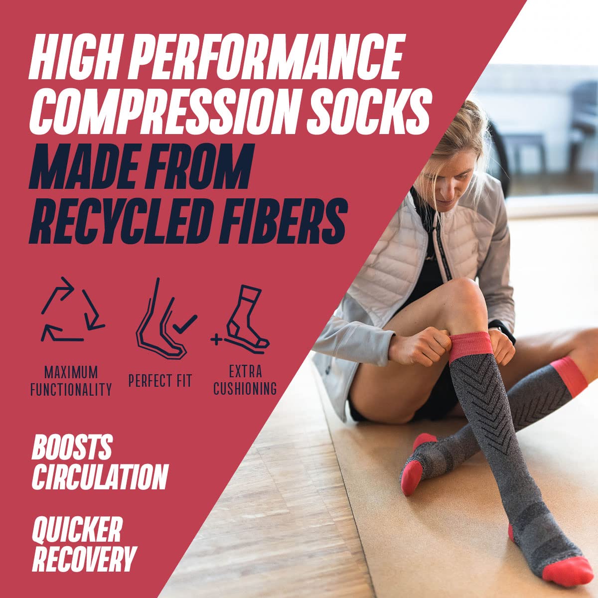 INCYLENCE chaussettes mérinos rembourrées longues, chaussettes de sport d'hiver unisexes, chaussettes respirantes pour la course à pied et le cyclisme avec protection anti-ampoules (35-46)