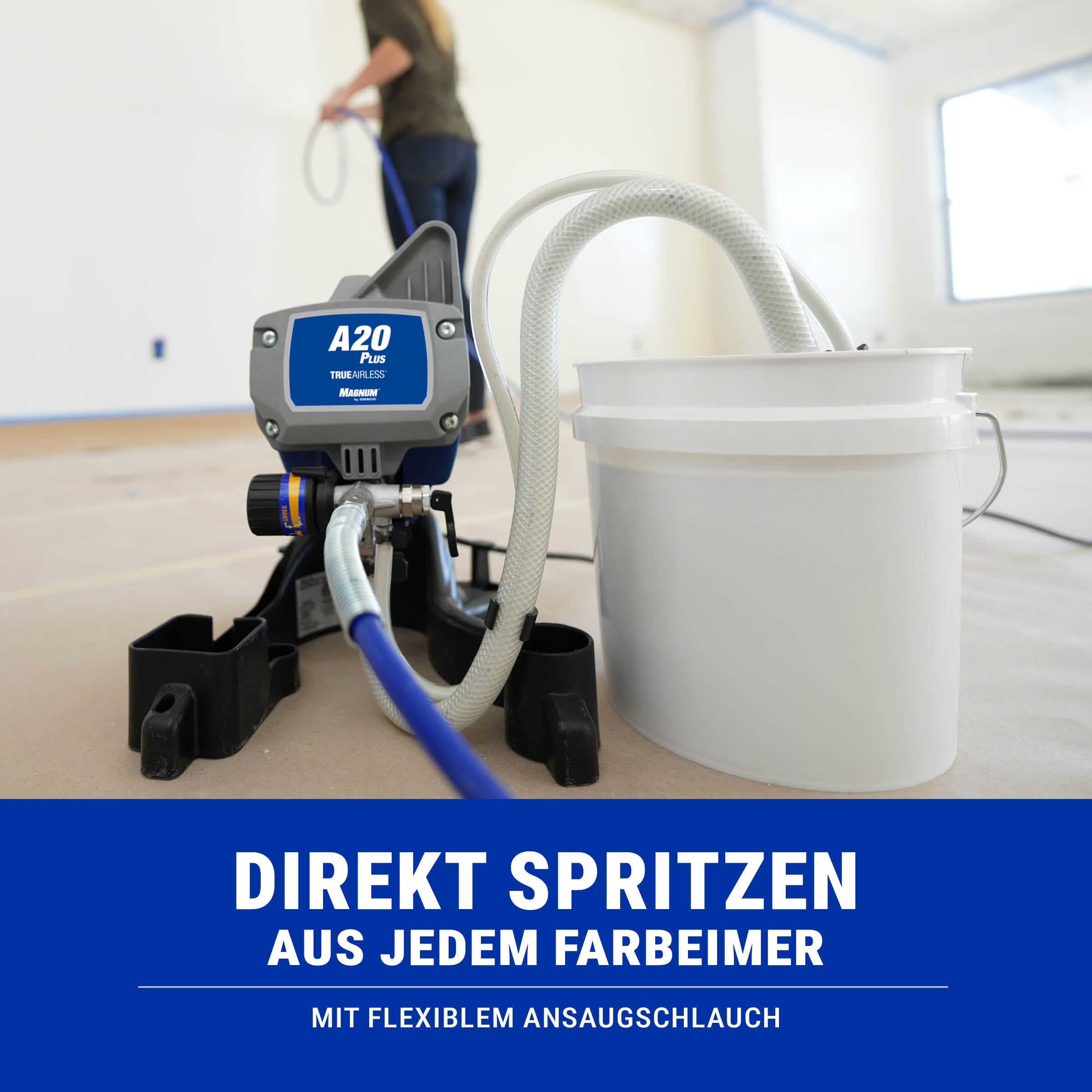 Graco Magnum A20 Plus Airless Farbsprühsystem 17C243 – Profi Farbspritzgerät für Wandfarben, Latexfarben, Lacke & Lasuren – Sprüht direkt aus dem Farbeimer – 207 Bar – Für Innen- & Außenprojekte