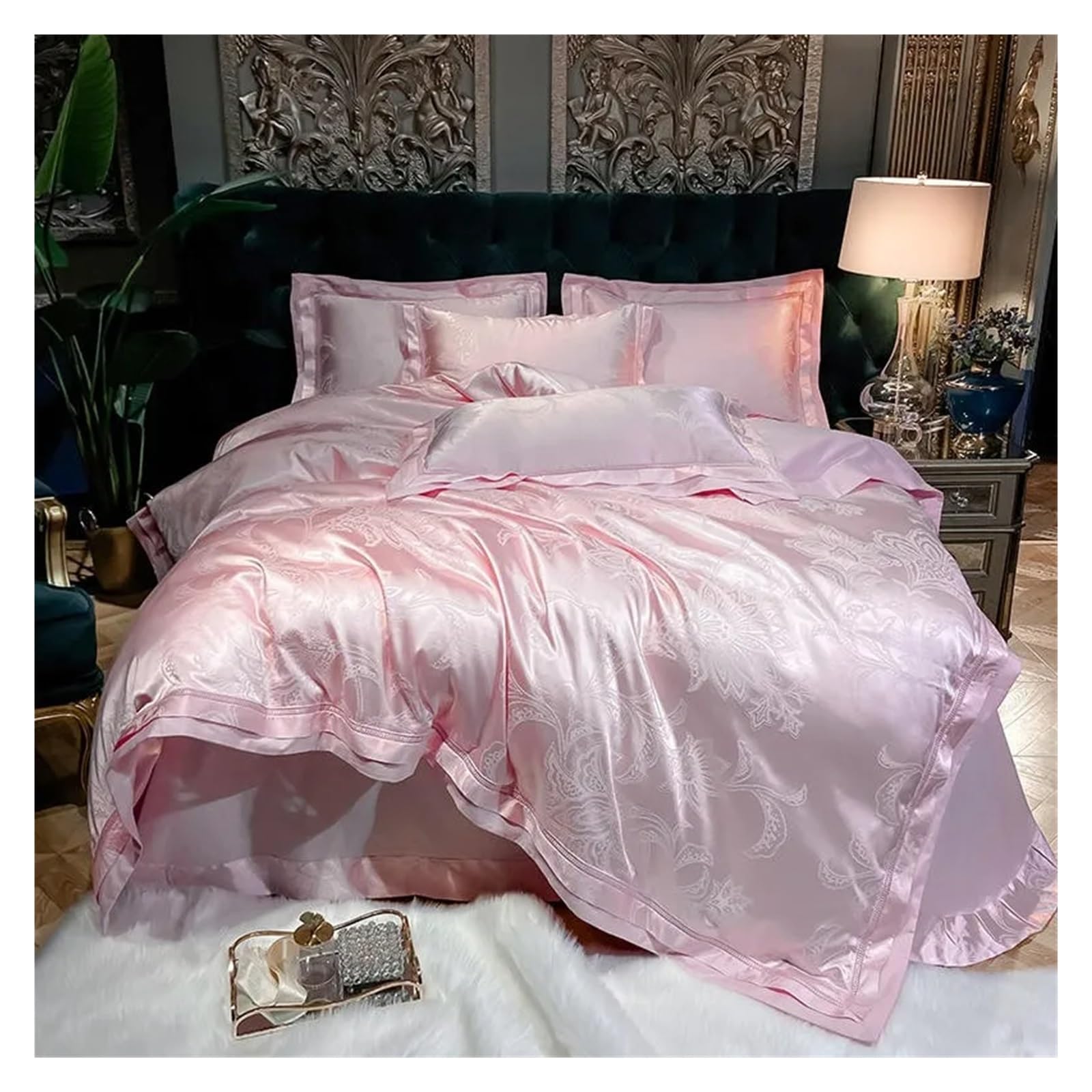 Sbcgfy C Duvet Over Sets, Silk Sateen Otton Delicate Duvet Over Hampagne Silver Silky Soft Bedding Set 1 Bed Sheet1 Duvet Over 2 Pillowcases,-Flat Bed Sheet_queen 4Pcs