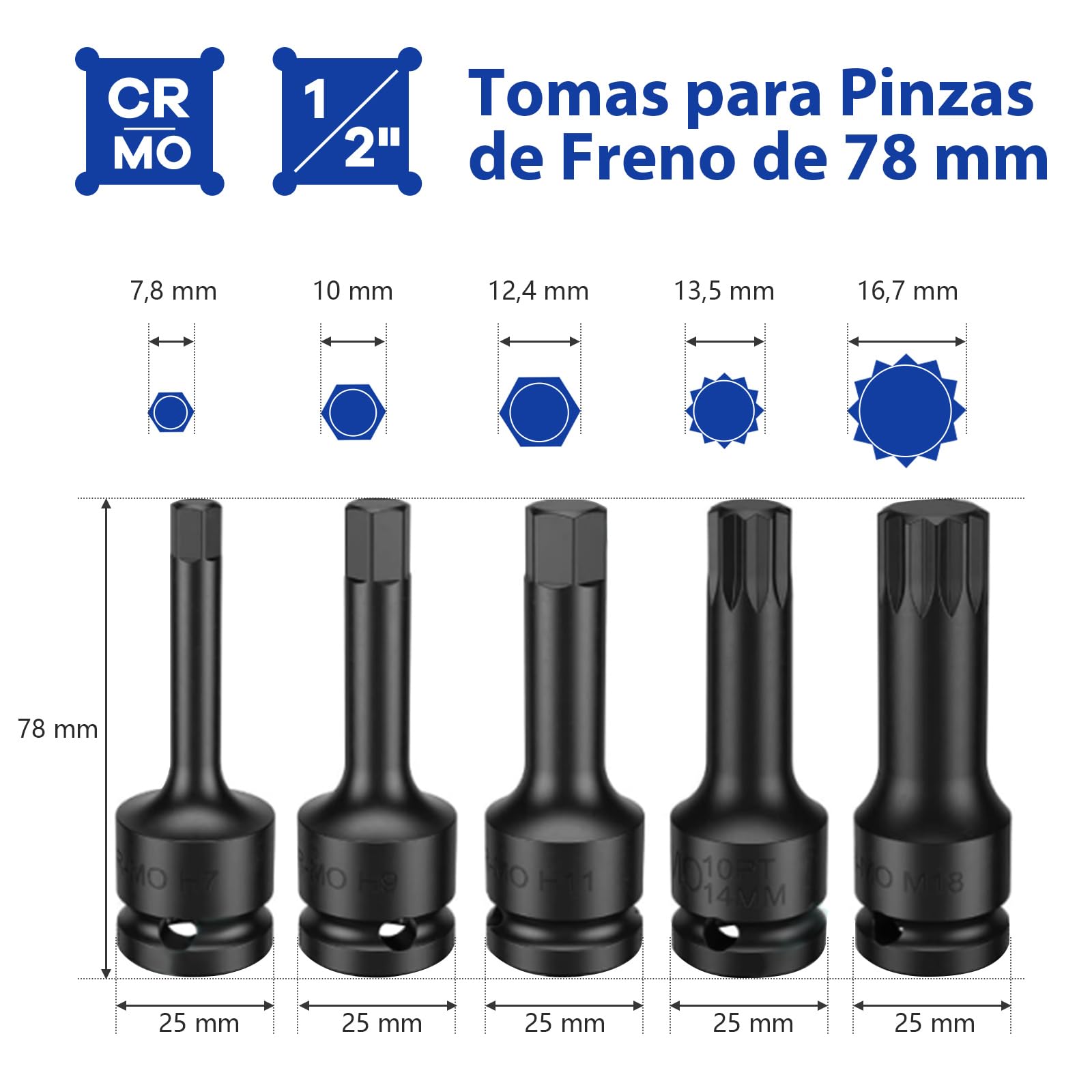 GYMAX Juego de Vasos de Pinza de Freno de Impacto de 16 Piezas, Kit de Herramientas de Desmontaje de Pinza de Freno de Alto Par de Apriete Cuadrado 1,3 cm, con Caja, con BMW, AUDI, Benz (Naranja)